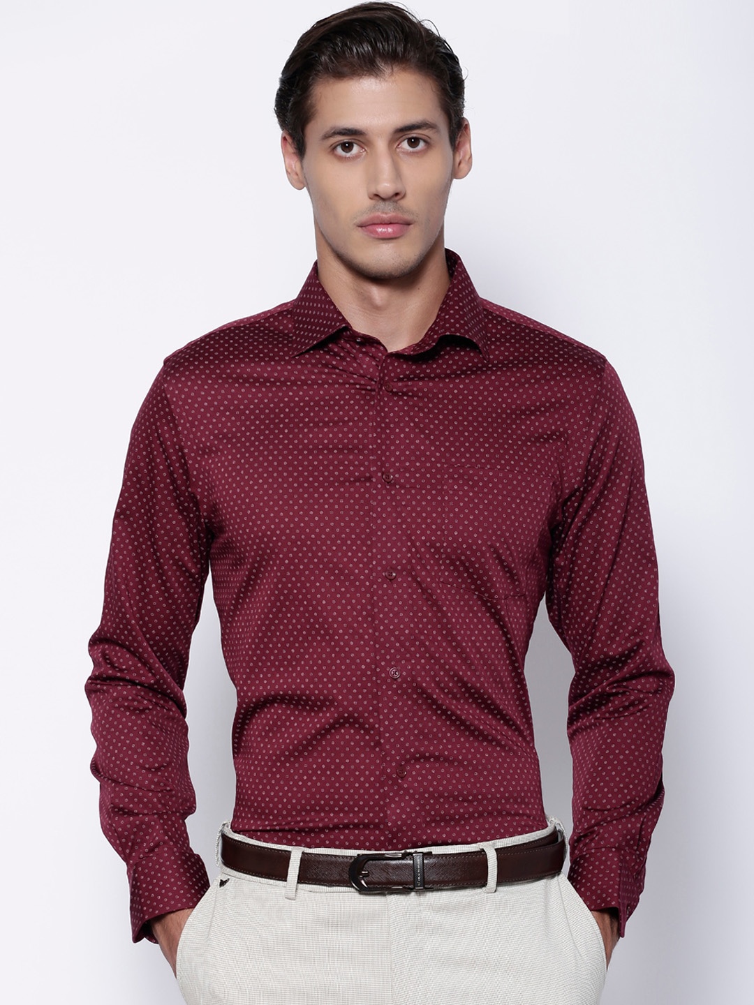 

Blackberrys Men Maroon India Slim Fit Opaque Printed Formal Shirt