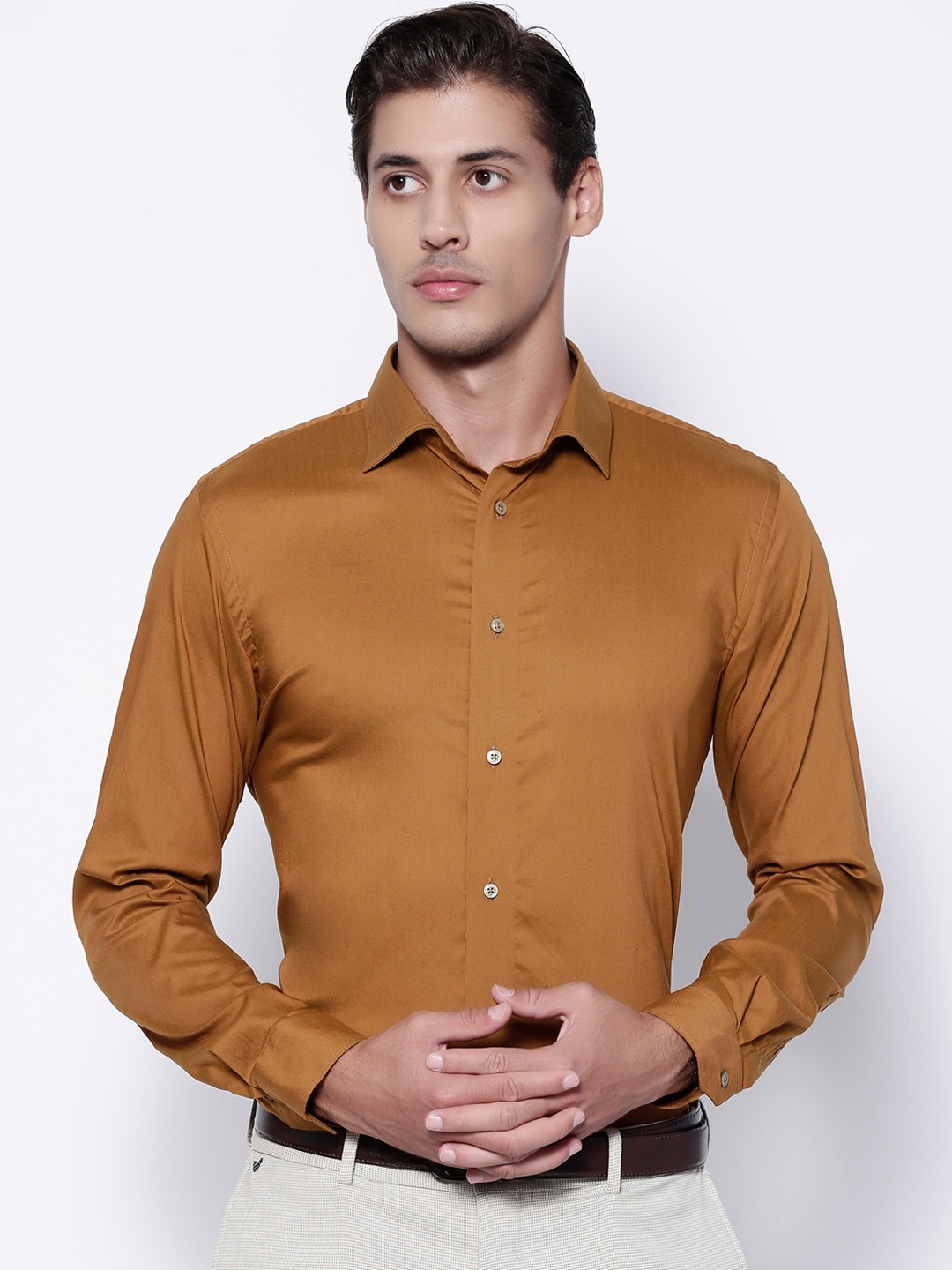 

Blackberrys Men Mustard Brown Slim Fit Opaque Formal Shirt
