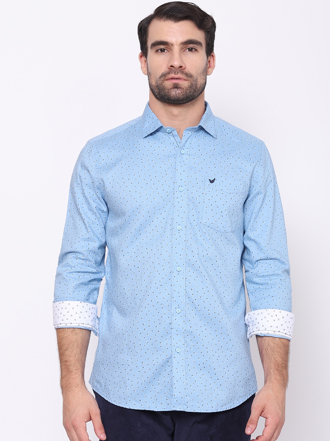 

Blackberrys Men Blue Slim Fit Opaque Printed Cotton Casual Shirt