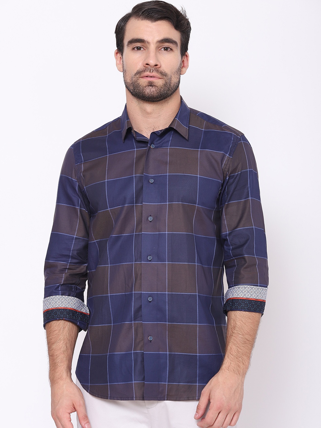 

Blackberrys Men Purple & Brown India Slim Fit Windowpane Checks Opaque Cotton Casual Shirt