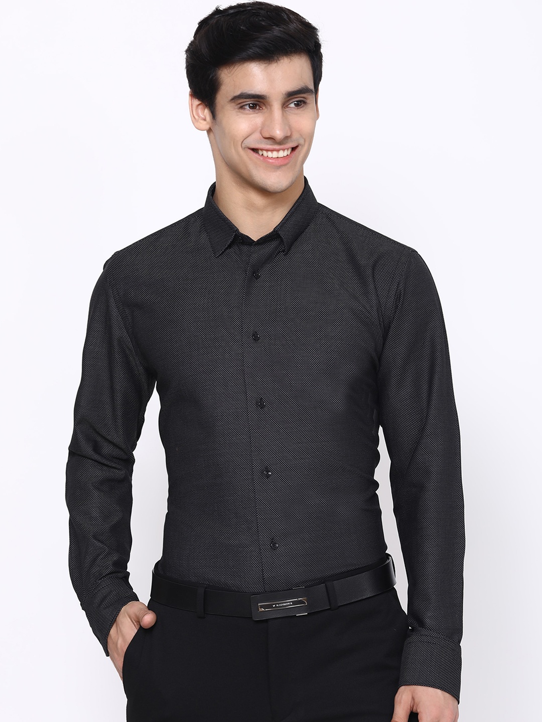 

Blackberrys Men Black India Slim Fit Printed Cotton Formal Shirt