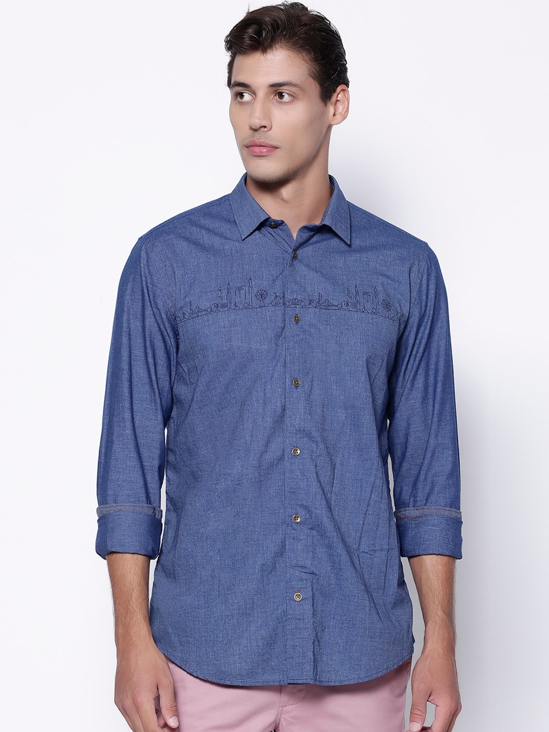 

Blackberrys Men Blue India Slim Fit Opaque Printed Cotton Casual Shirt