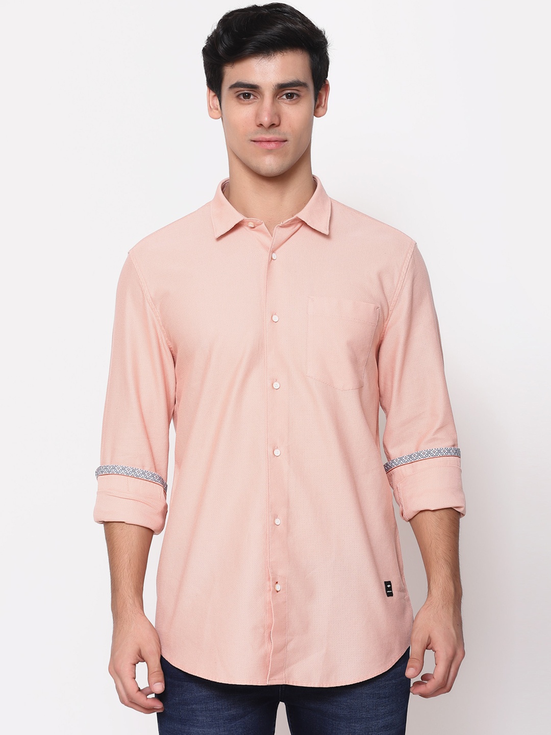 

Blackberrys Men Peach-Coloured India Slim Fit Opaque Cotton Casual Shirt