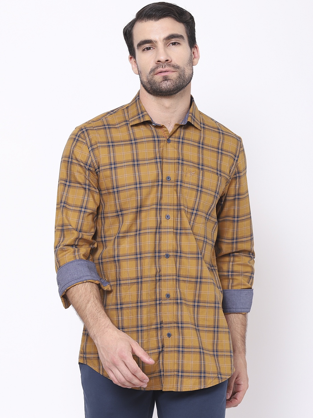 

Blackberrys Men Yellow India Slim Fit Opaque Checked Casual Shirt