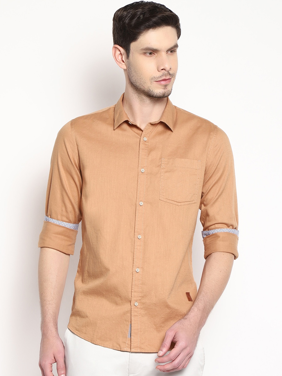 

Blackberrys Men Brown India Slim Fit Opaque Pure Cotton Casual Shirt