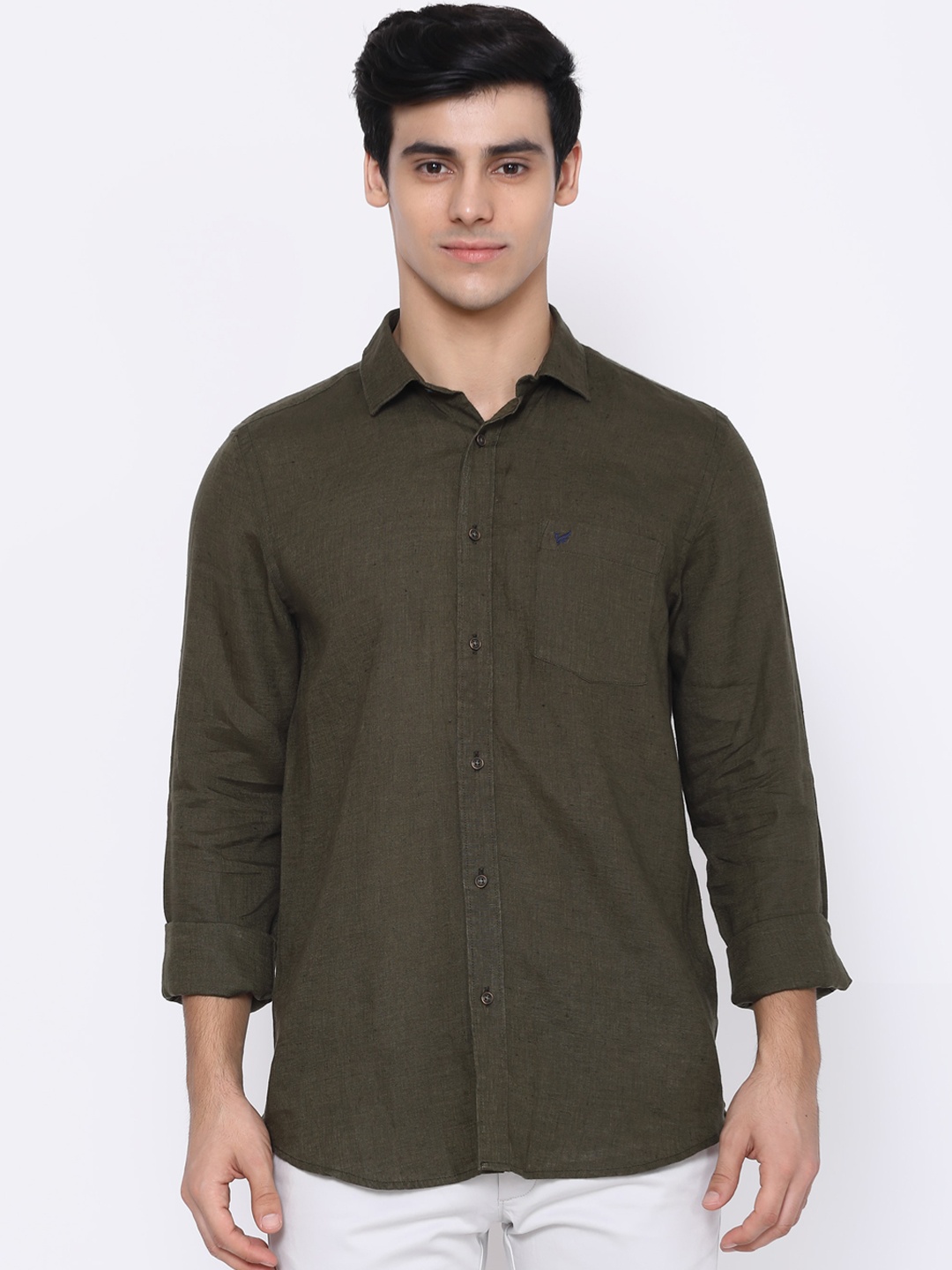 

Blackberrys Men Olive Green Slim Fit Opaque Casual Shirt