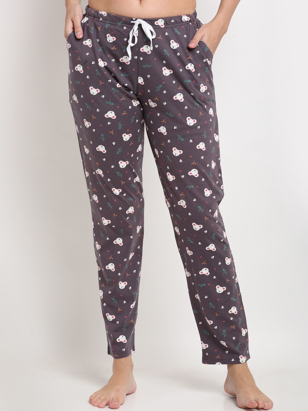 

Kanvin Women Grey & White Printed Pure Cotton Lounge Pants