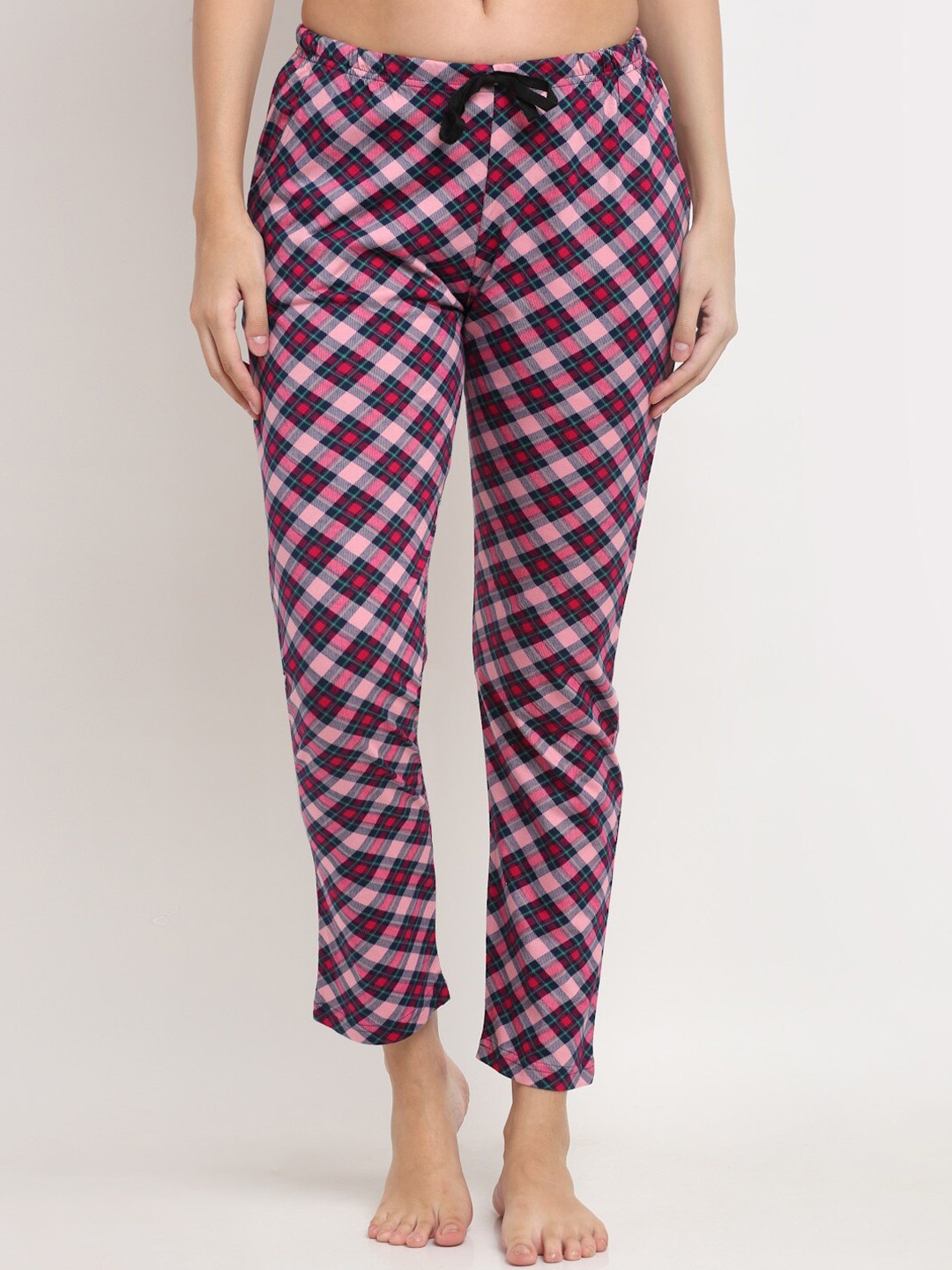 

Kanvin Women Pink & Black Checked Pure Cotton Lounge Pants