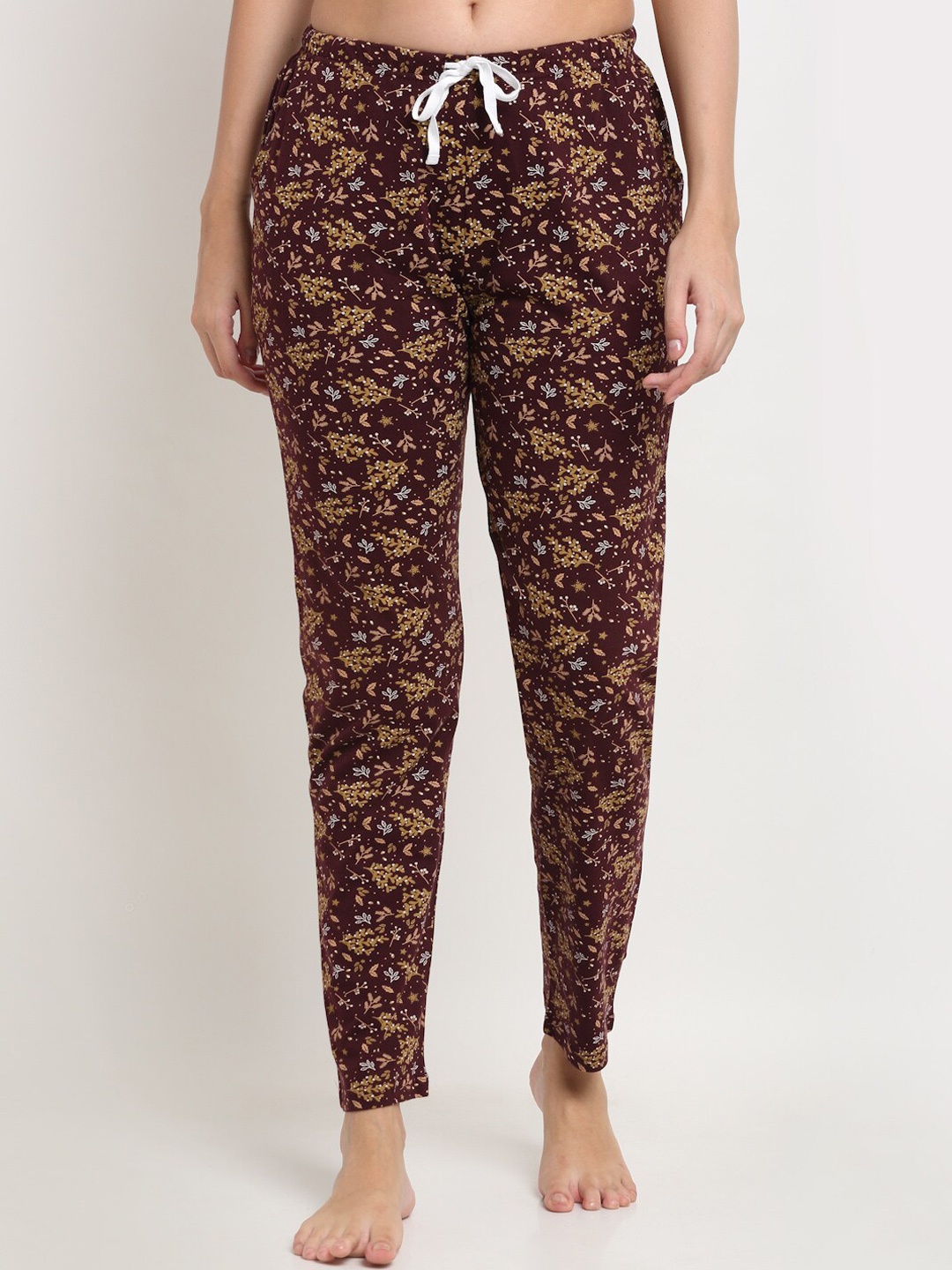 

Kanvin Women Brown & Beige Printed Pure Cotton Lounge Pants