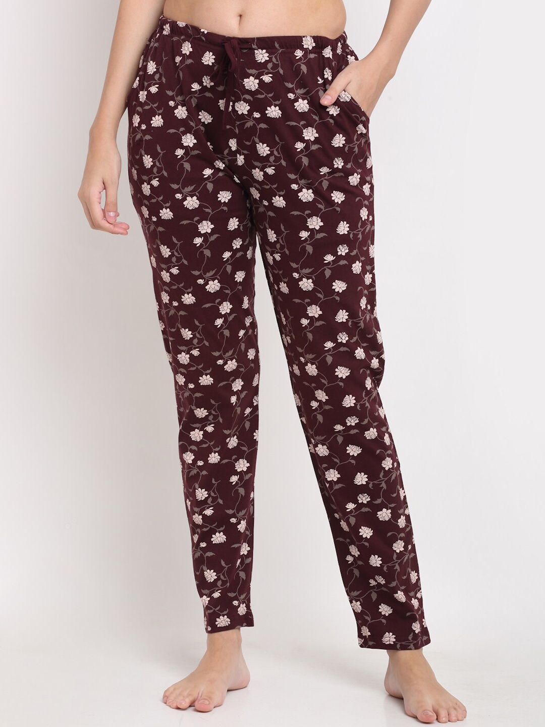 

Kanvin Women Brown & Cream Printed Pure Cotton Lounge Pants
