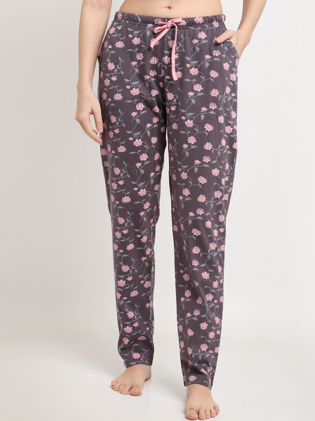 

Kanvin Women Mauve & Pink Floral Printed Pure Cotton Lounge Pants
