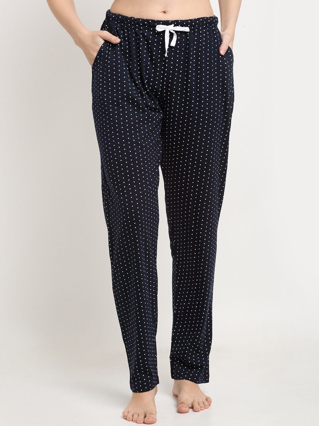 

Kanvin Women Navy Blue & White Printed Pure Cotton Lounge Pants
