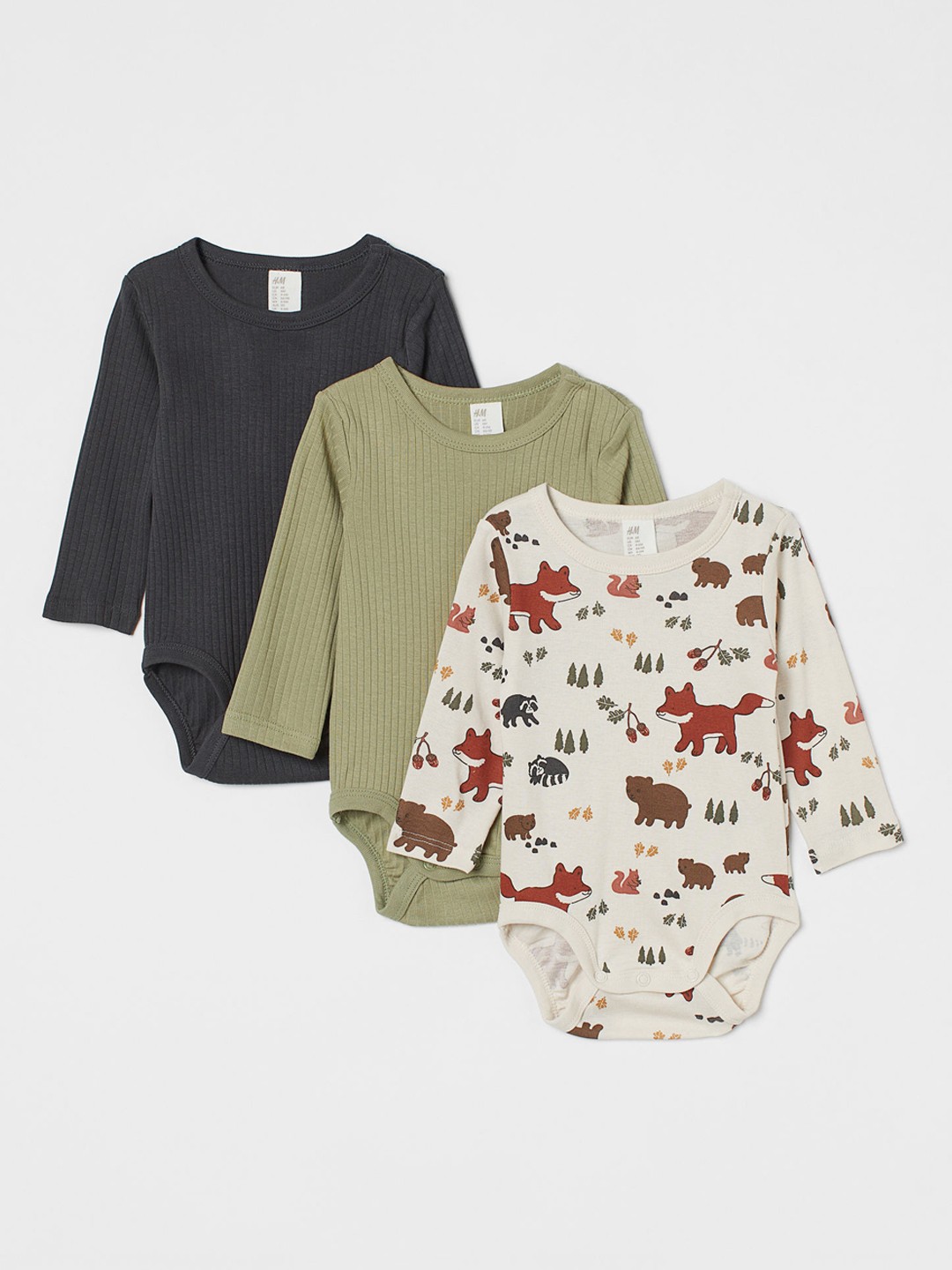 

H&M Boys Pack of 3 Cotton Bodysuits, Green