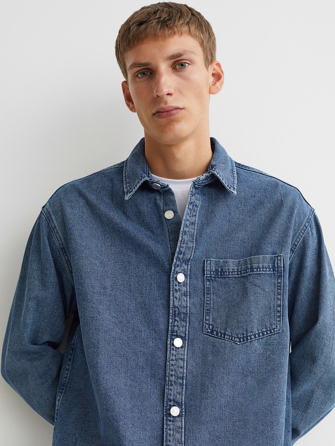 

H&M Men Blue Denim Cotton Shirt Jacket