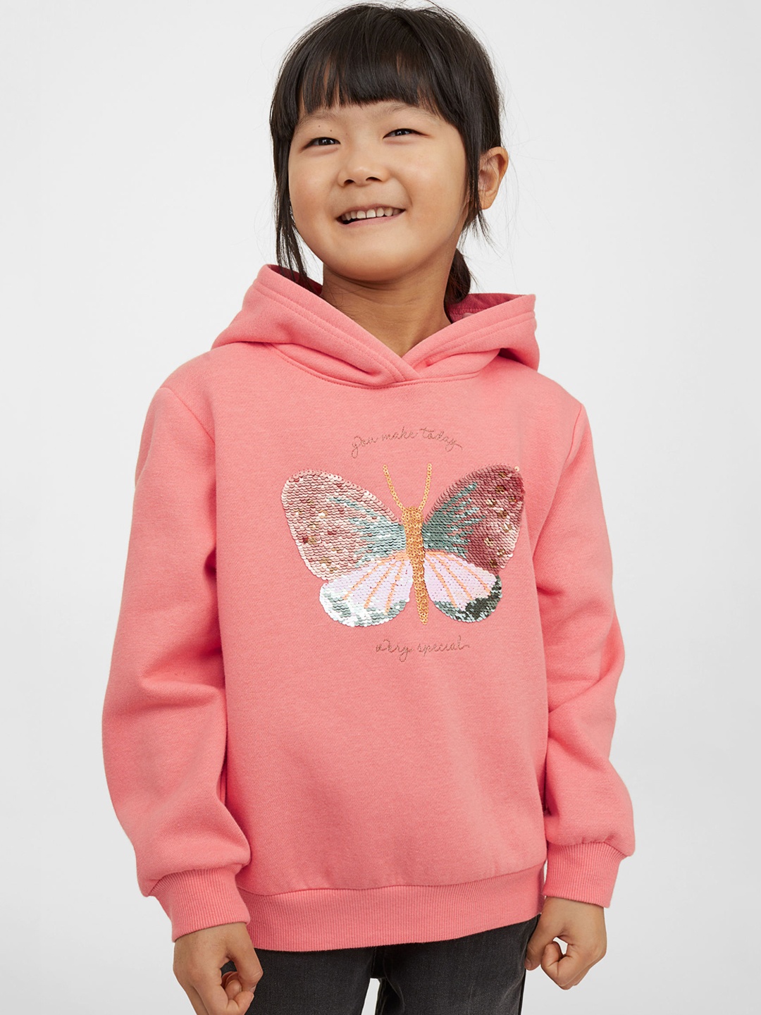 

H&M Girls Pink & Gold Motif-Detail Hoodie