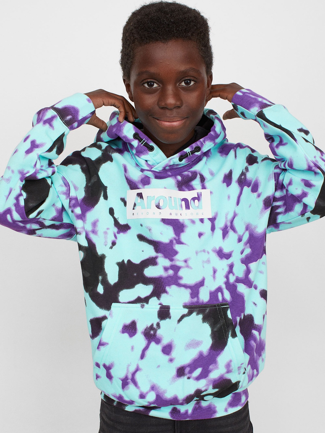 

H&M Boys Turquoise Blue & Purple Tie-Dye Print Oversized Hoodie