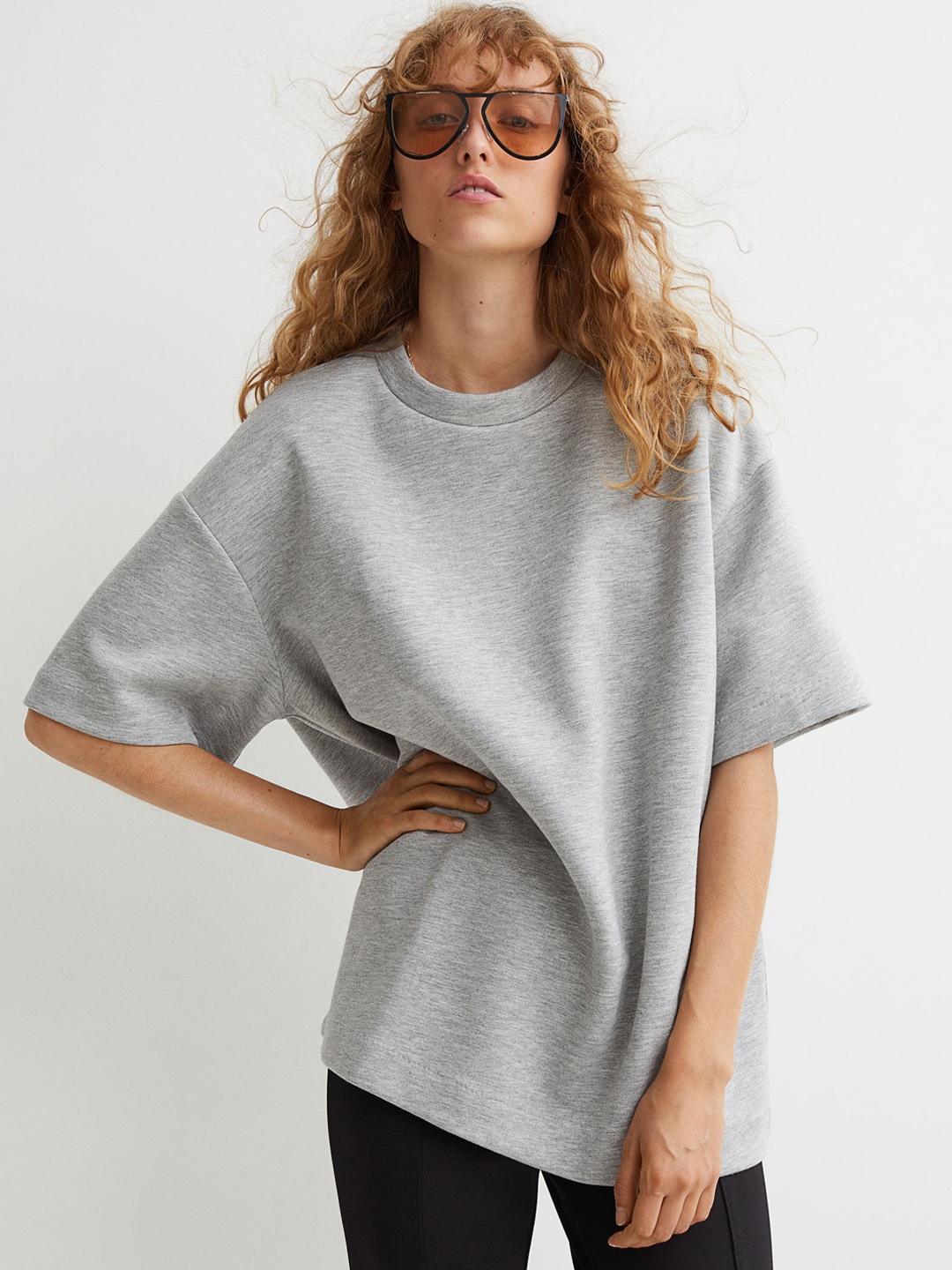 

H&M Women Grey Solid Oversized T-shirt