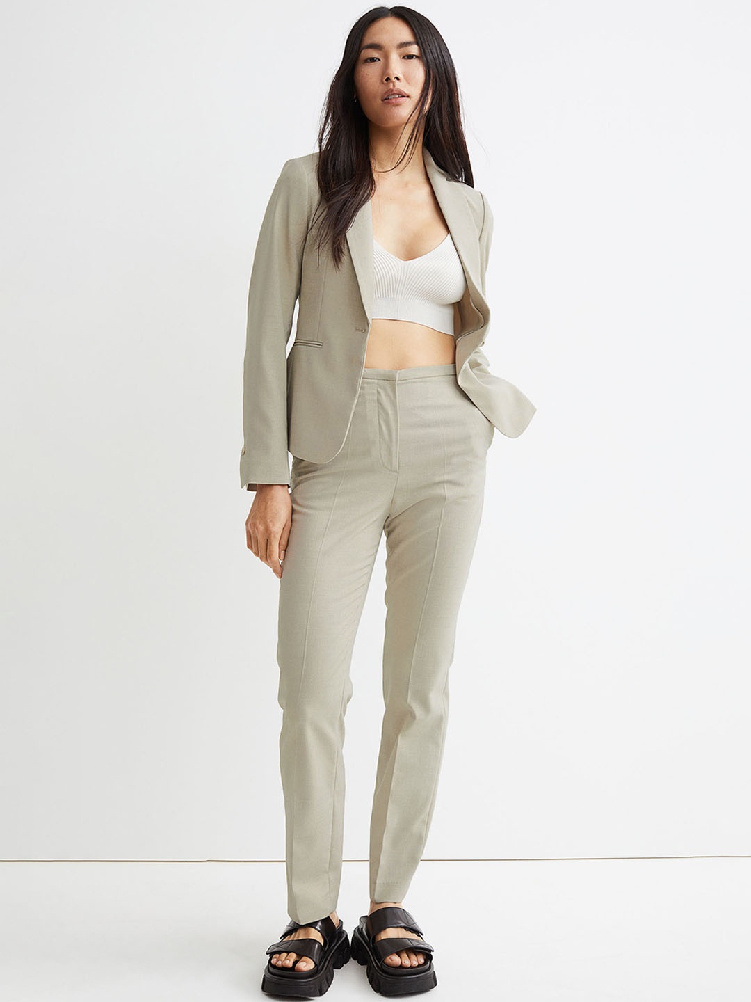 

H&M Women Beige Solid Cigarette Trousers