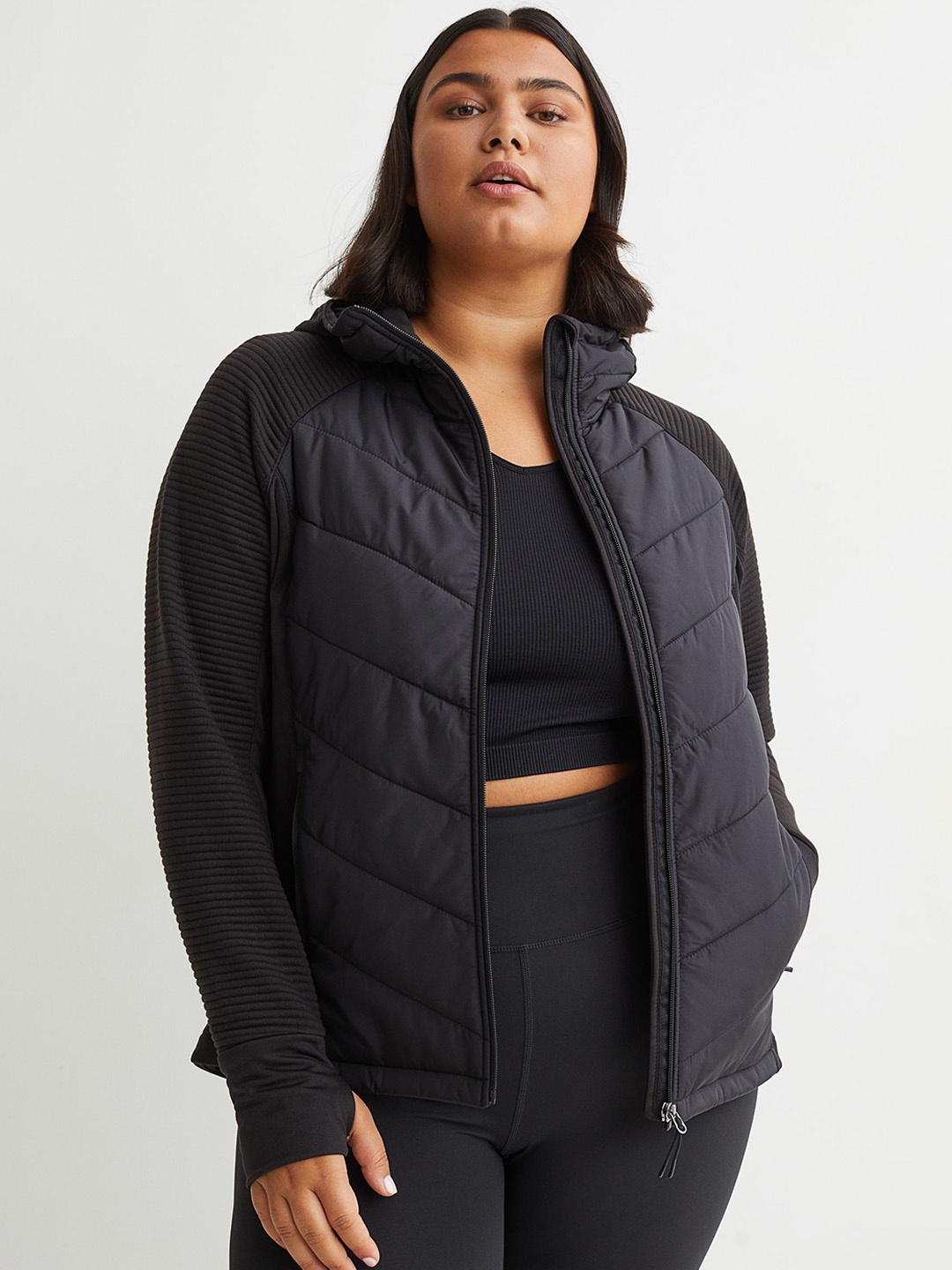 

H&M+ Women Black Padded Outdoor Jacket