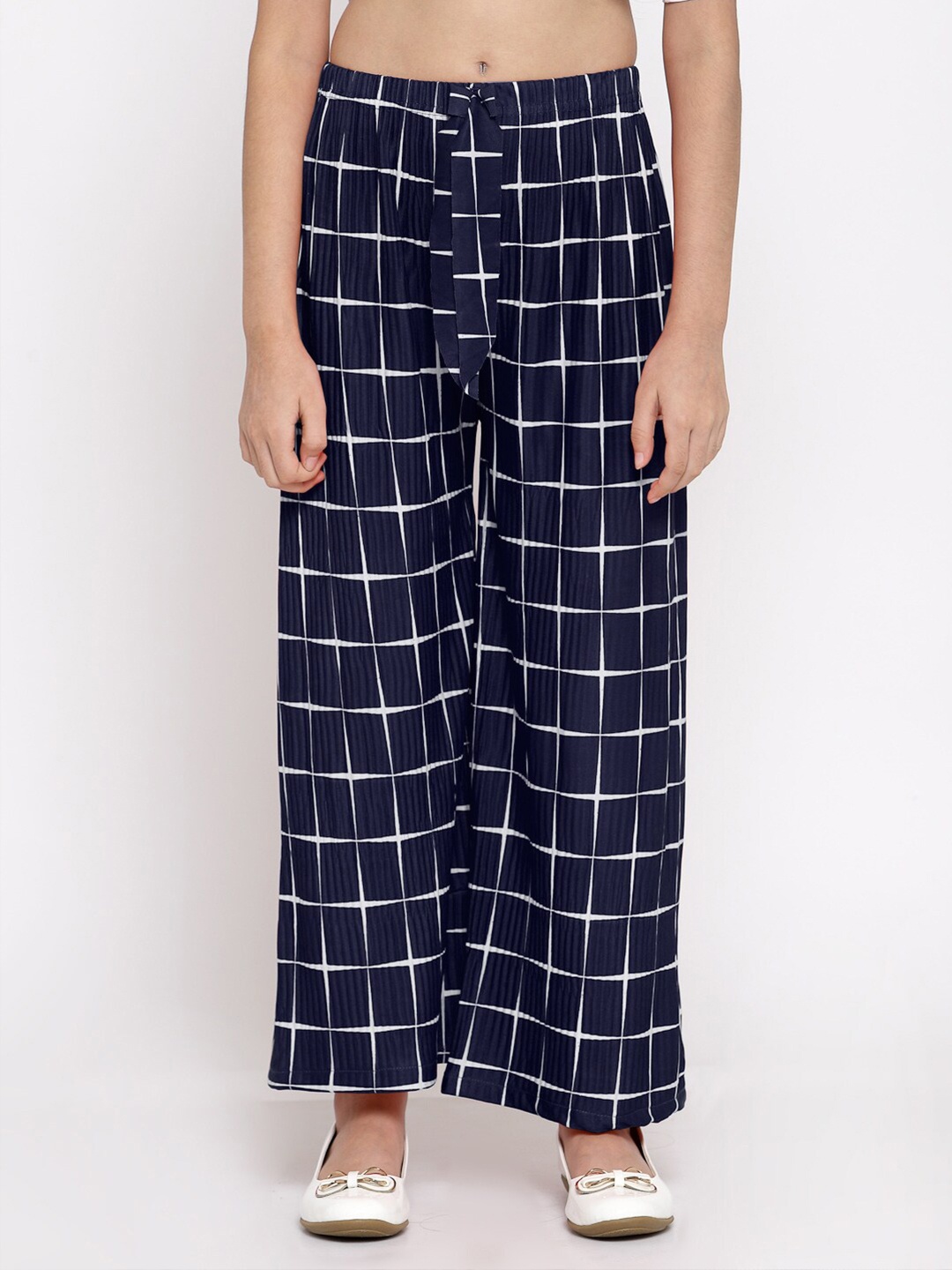 

KLOTTHE Girls Navy Blue & White Printed Palazzos