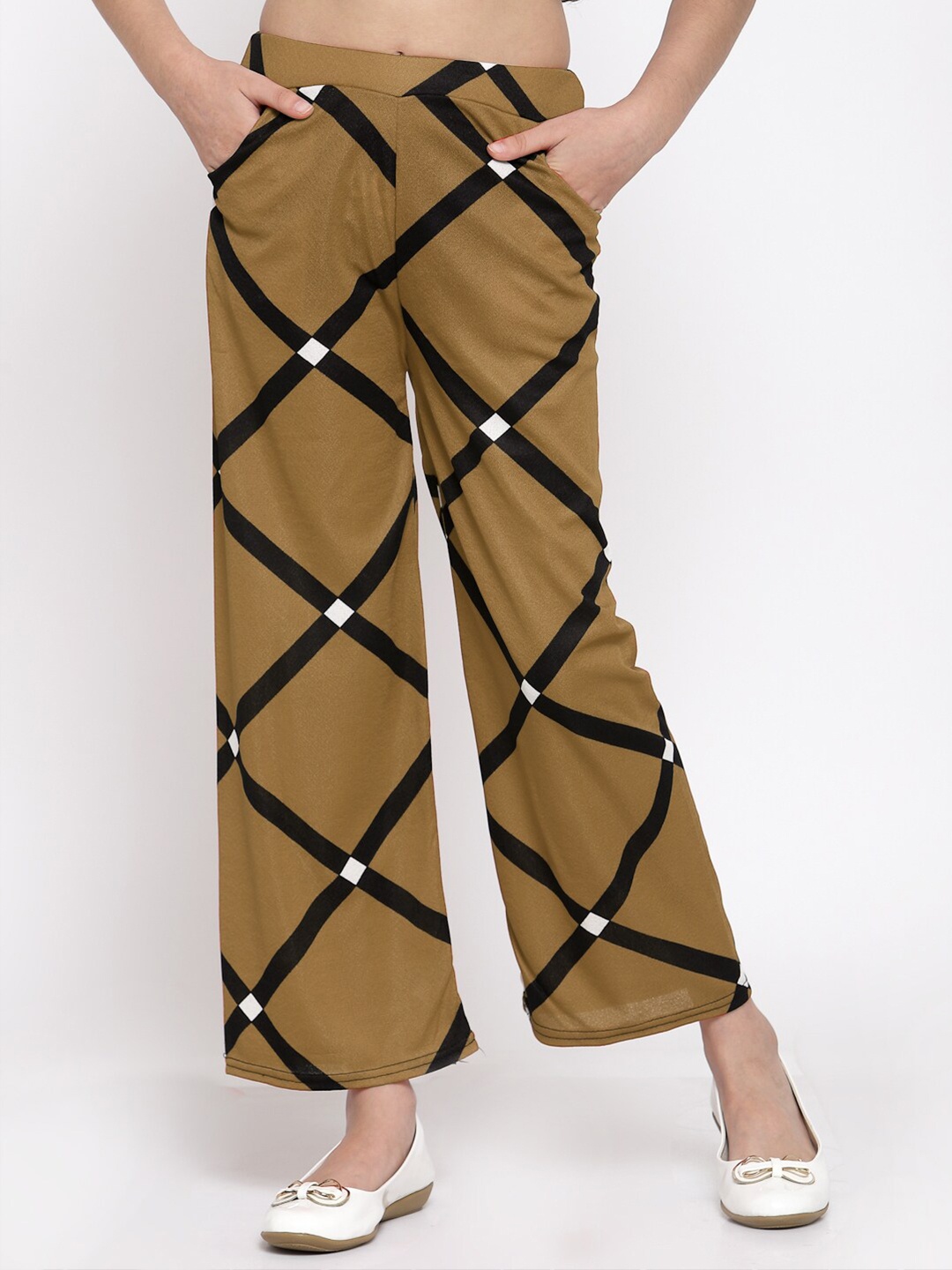 

KLOTTHE Girls Mustard Brown & Black Printed Palazzos