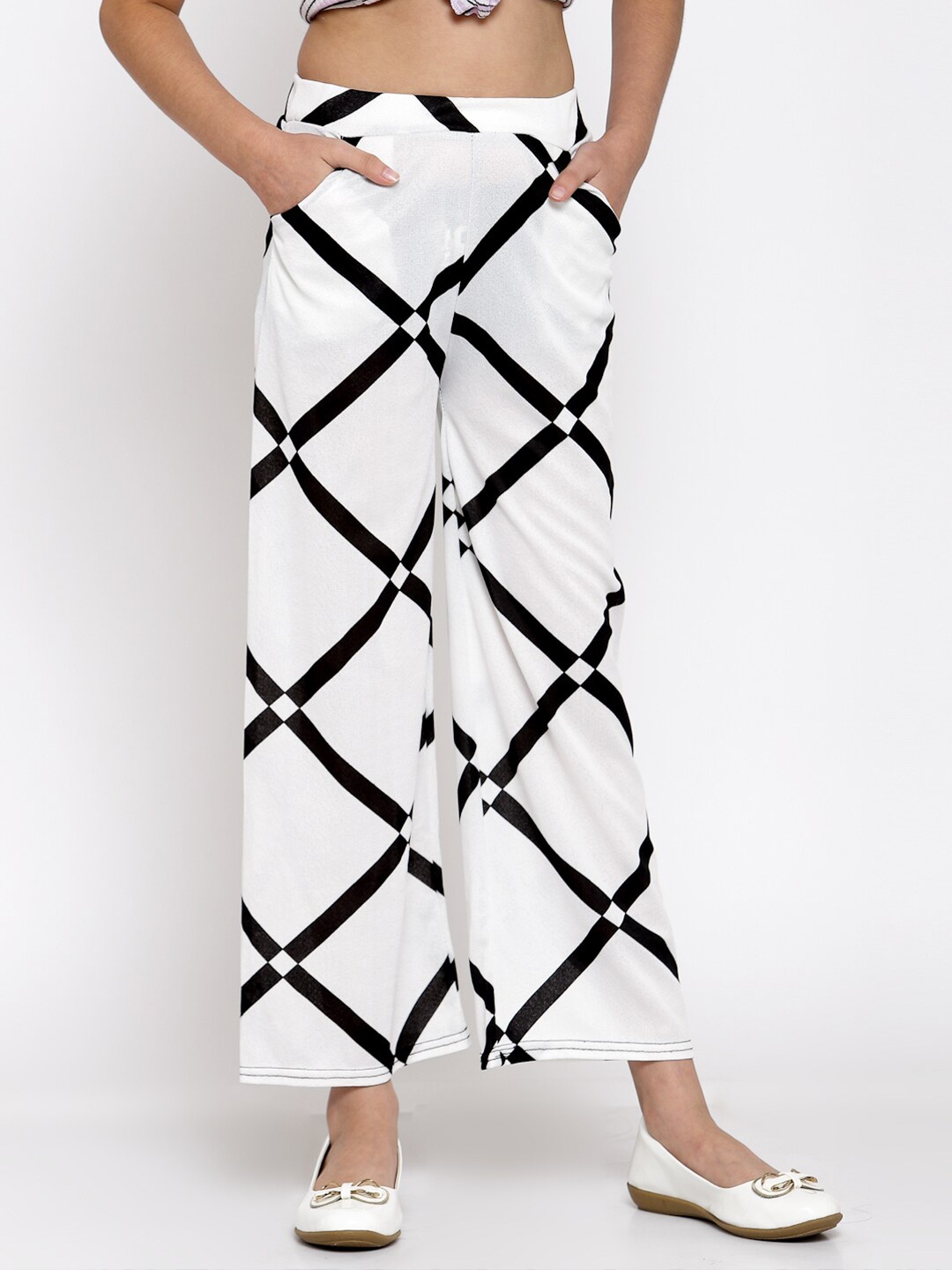 

KLOTTHE Girls White & Black Printed Palazzos