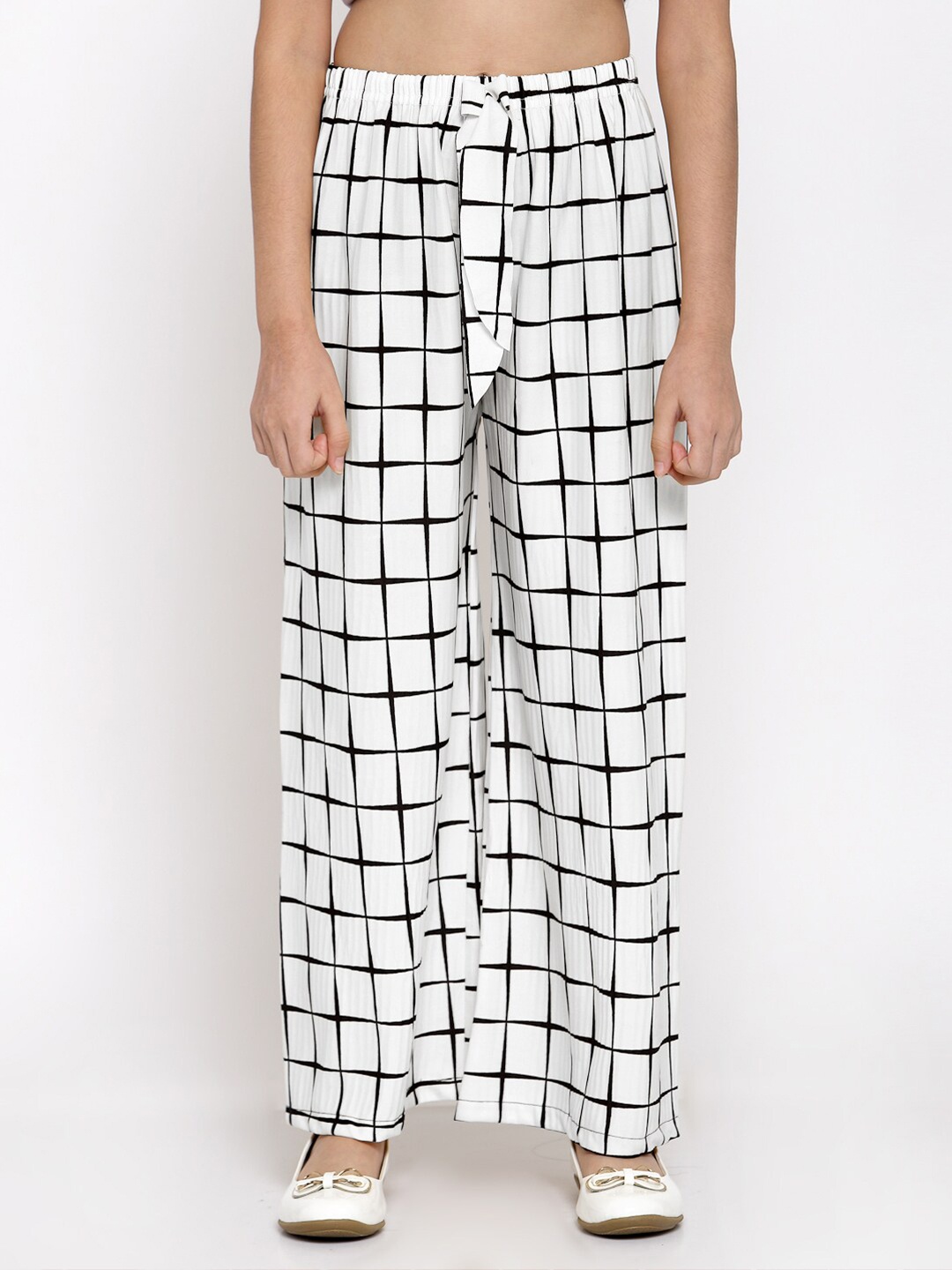 

KLOTTHE Girls White & Black Checked Wide Leg Palazzos