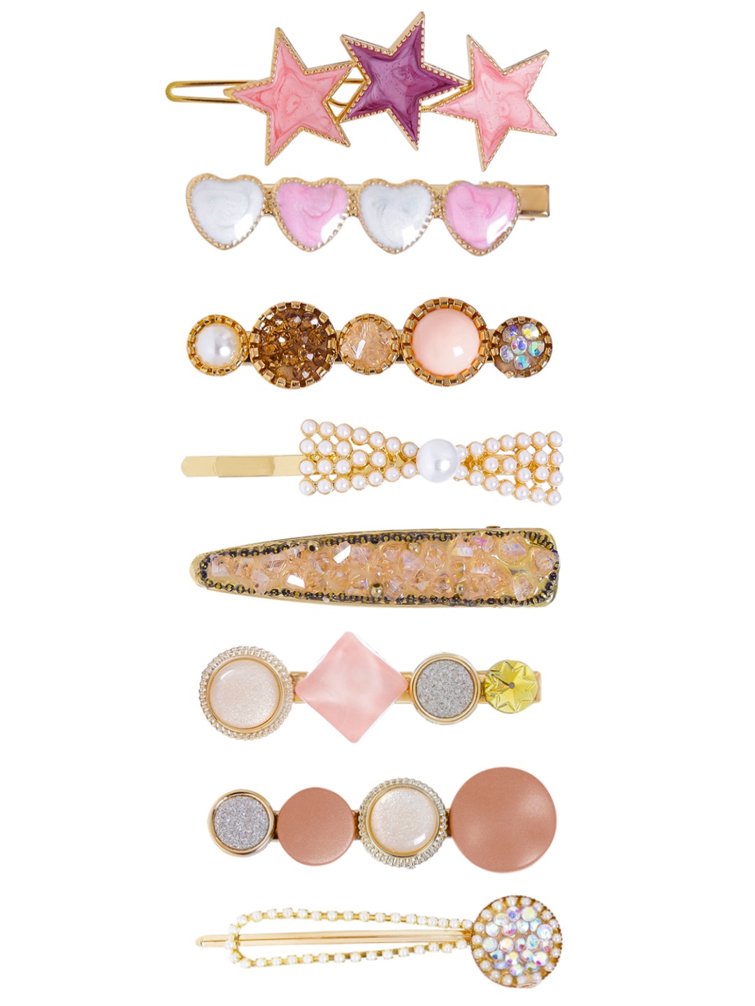 

Yellow Chimes Set Of 8 Women Multicoloured Embellished Alligator Hair Clip, Multi