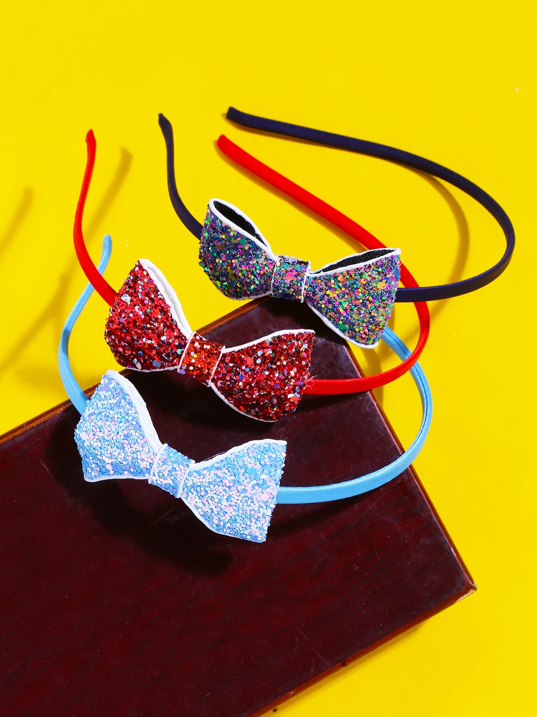 

Yellow Chimes Girls Set of 3 Glitter Sequin Bow Hair Bands, Blue