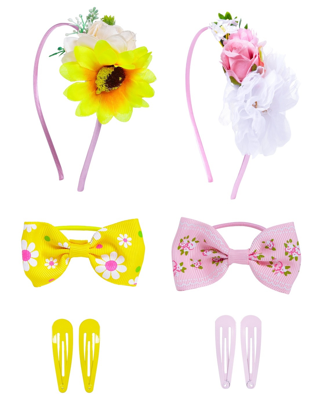 

Yellow Chimes Girls White & Yellow Set of 6 Lace Hair Accessory Set