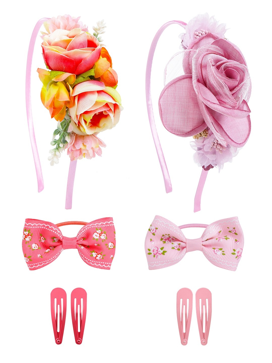 

Yellow Chimes Girls Set of 6 Embellished Hair Accessory Set, Pink