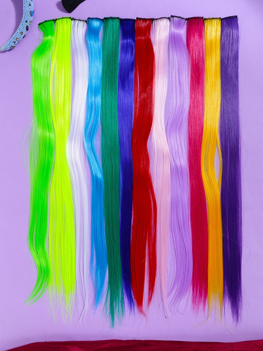 

Yellow Chimes Women Set of 12 Colored Highlights Hair Extensions, Red