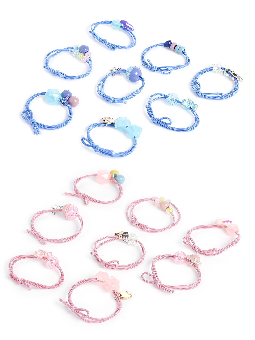 

Yellow Chimes Set Of 15 Women Multicoloured Beaded Ponytail Holders, Multi