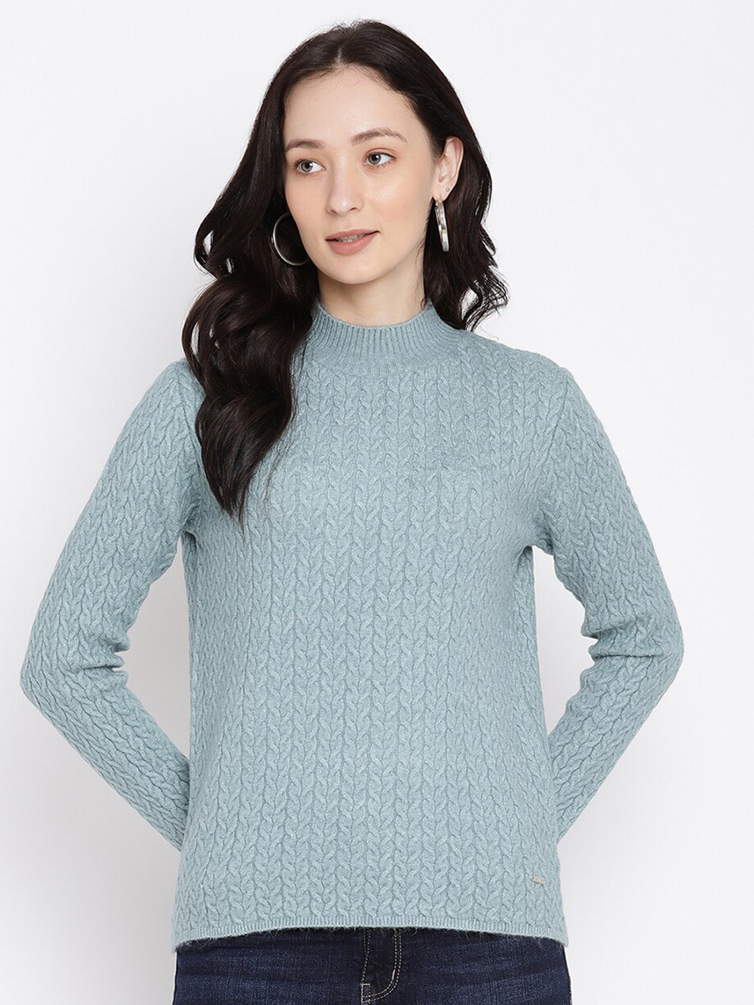 

METTLE Women Blue Cable Knit Pullover