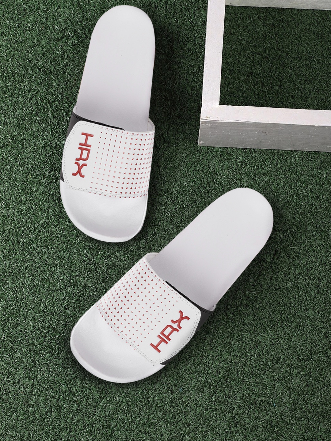 

HRX by Hrithik Roshan Men White & Red Brand Logo & Ditsy Print Comfort Sliders