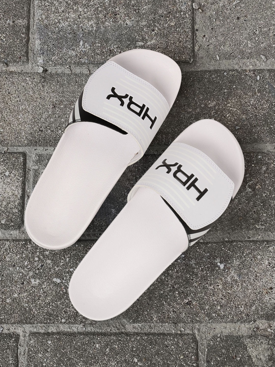 

HRX by Hrithik Roshan Men White & Black Brand Logo Print Comfort Slide