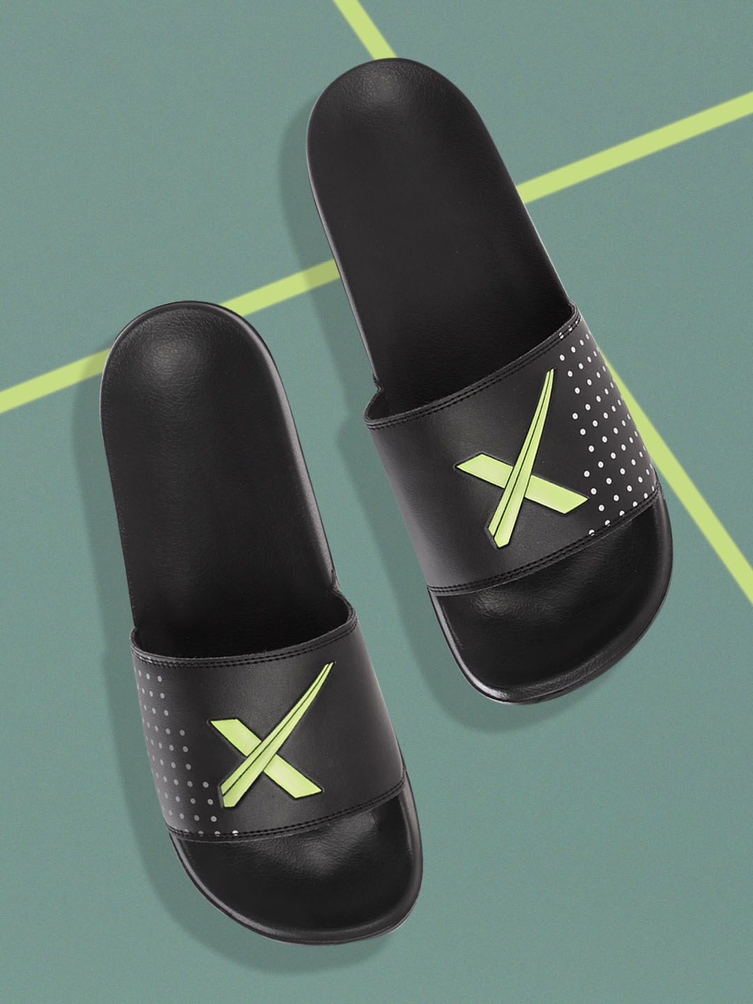 

HRX by Hrithik Roshan Men Black & Fluorescent Green Brand Logo Print Comfort Sliders