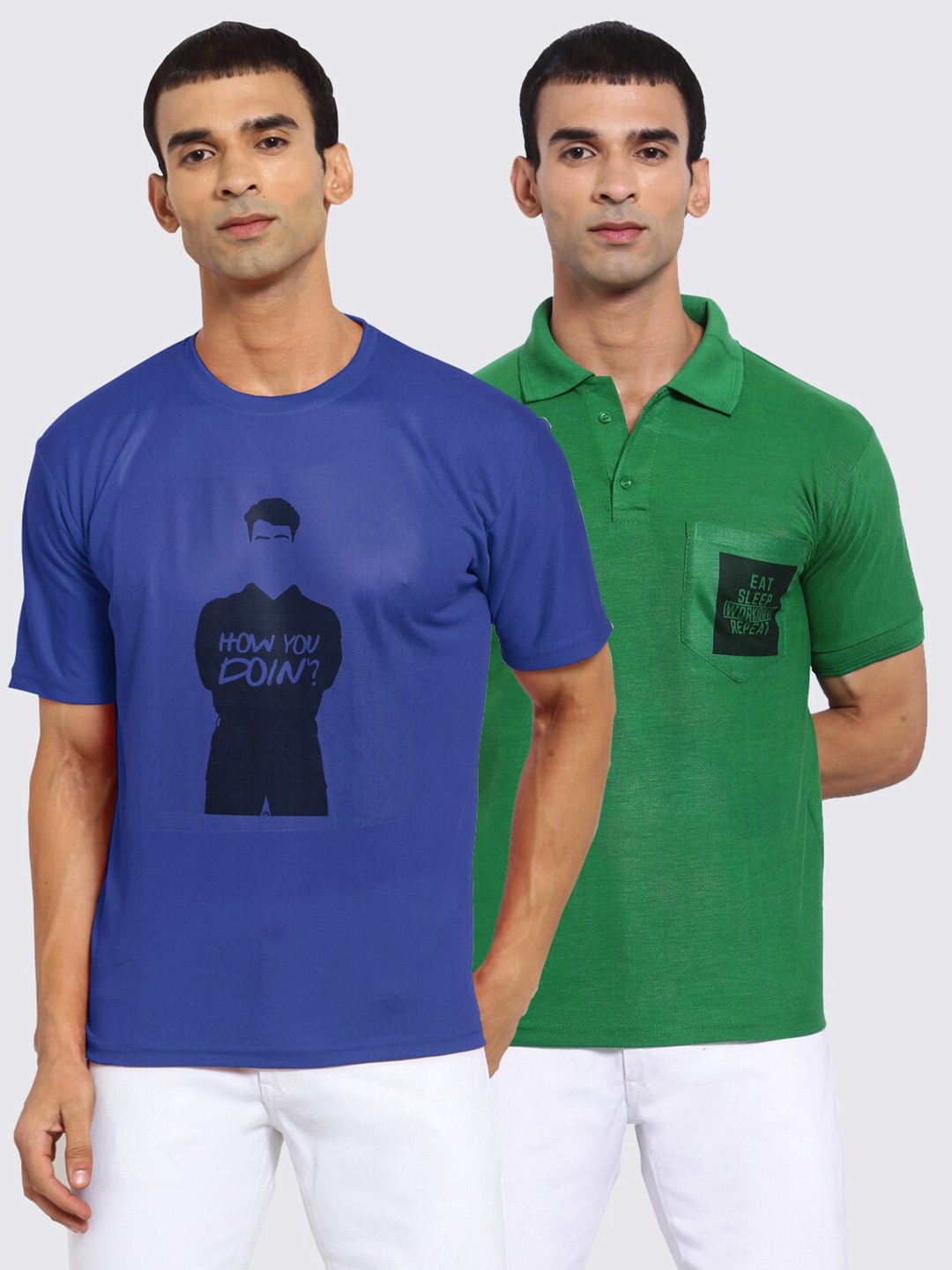 

KLOTTHE Men Pack of 2 Printed T-shirts, Blue