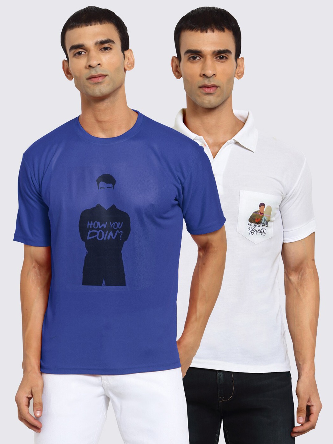KLOTTHE Men Blue & White 2 Printed T-shirt