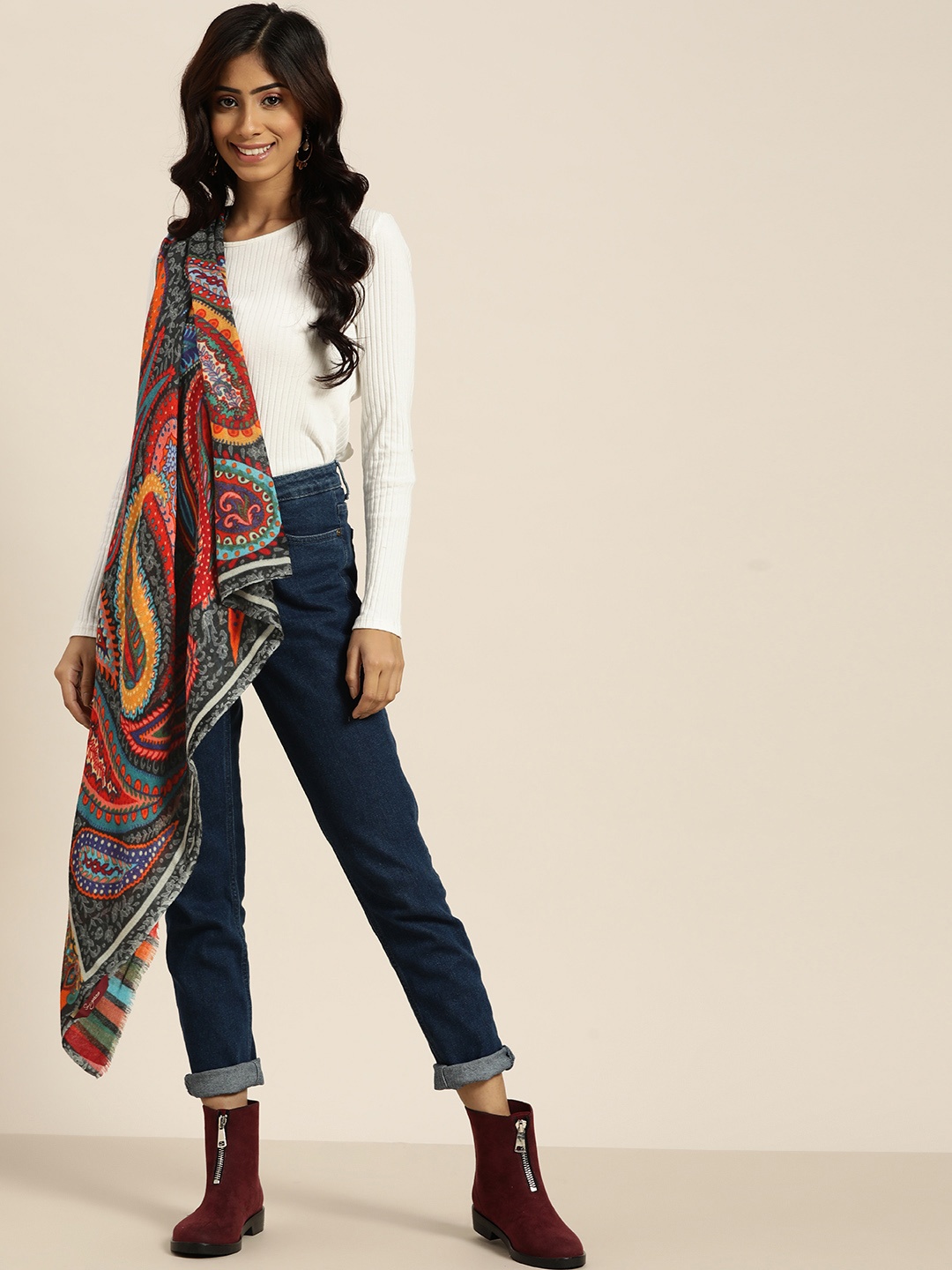 

Sangria Women Multicoloured Woven Design Woollen Shawl, Yellow