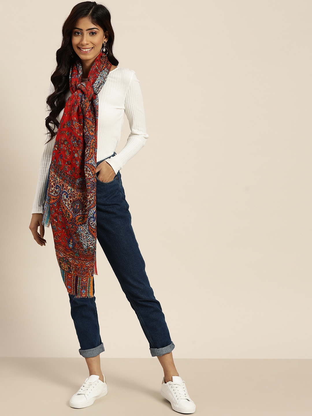 

Sangria Women Maroon Printed Printed Woollen Kaani Shawl