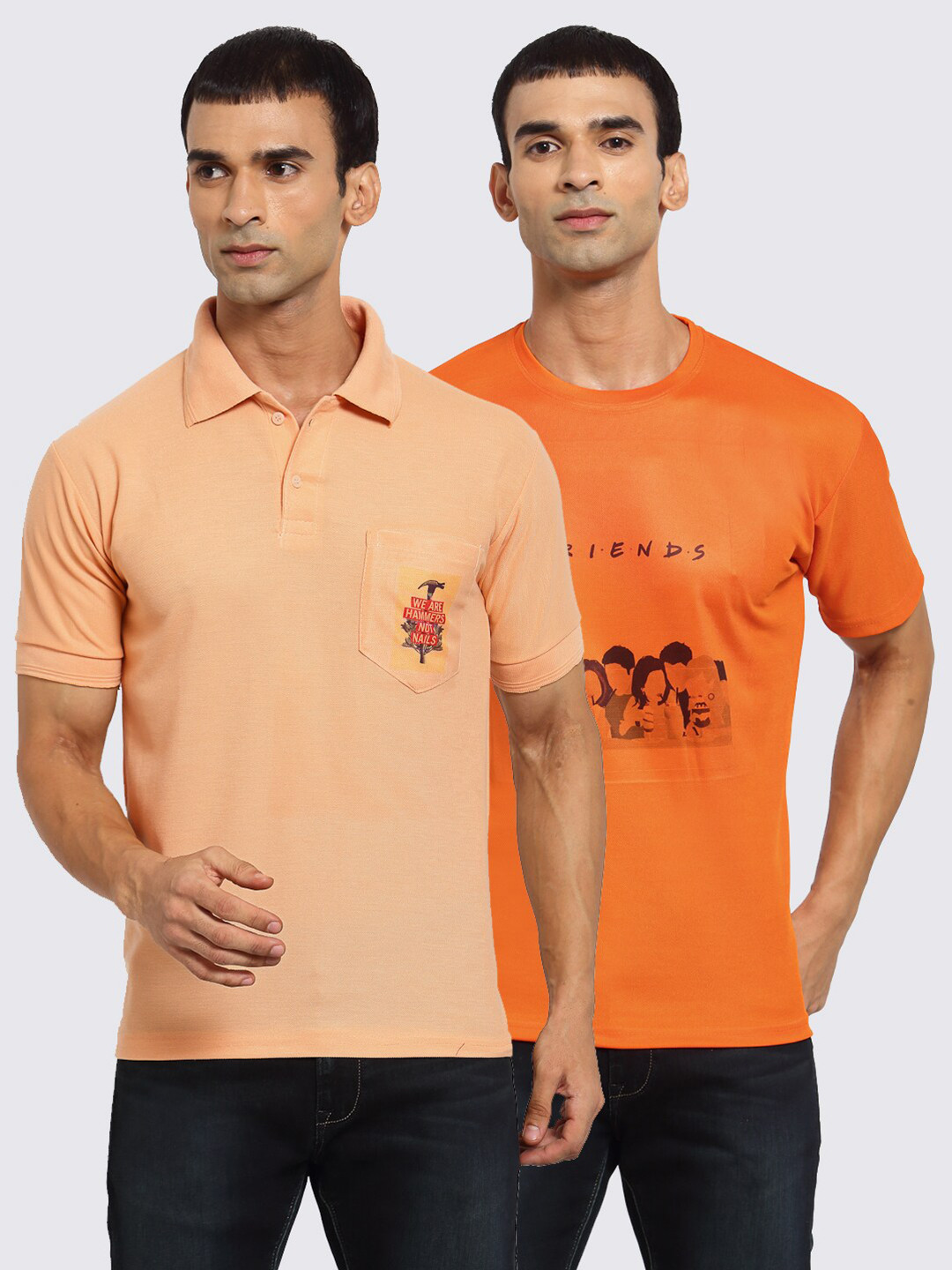 

KLOTTHE Pack of 2 Men Peach & Orange Printed T-shirt