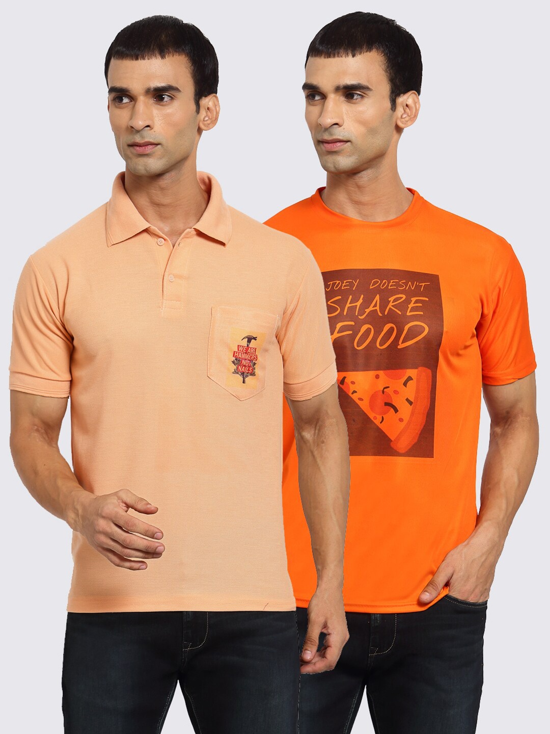 

KLOTTHE Pack of 2 Men Peach & Orange Printed T-shirt