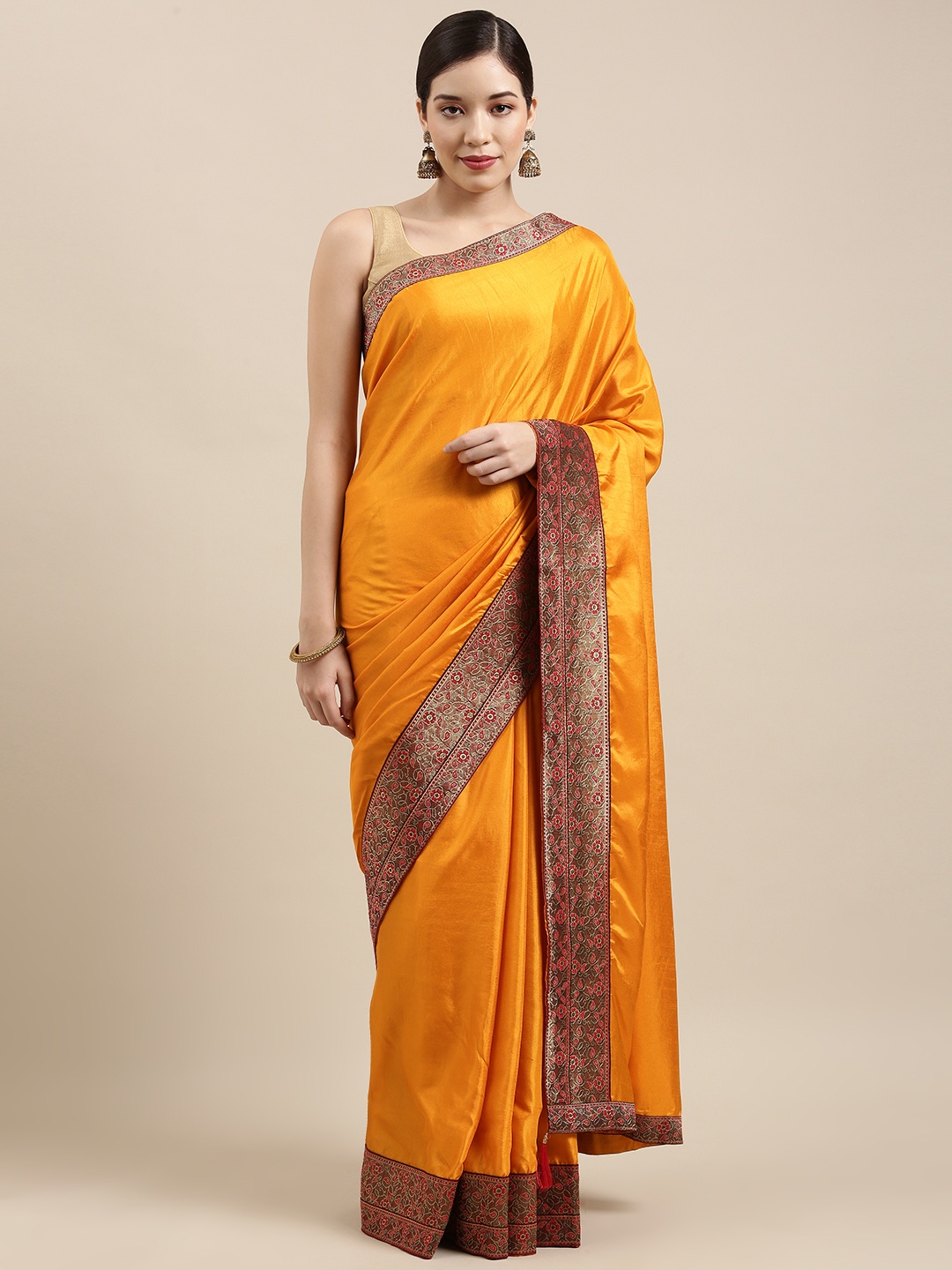 

Indian Women Yellow Zari Silk Blend Saree