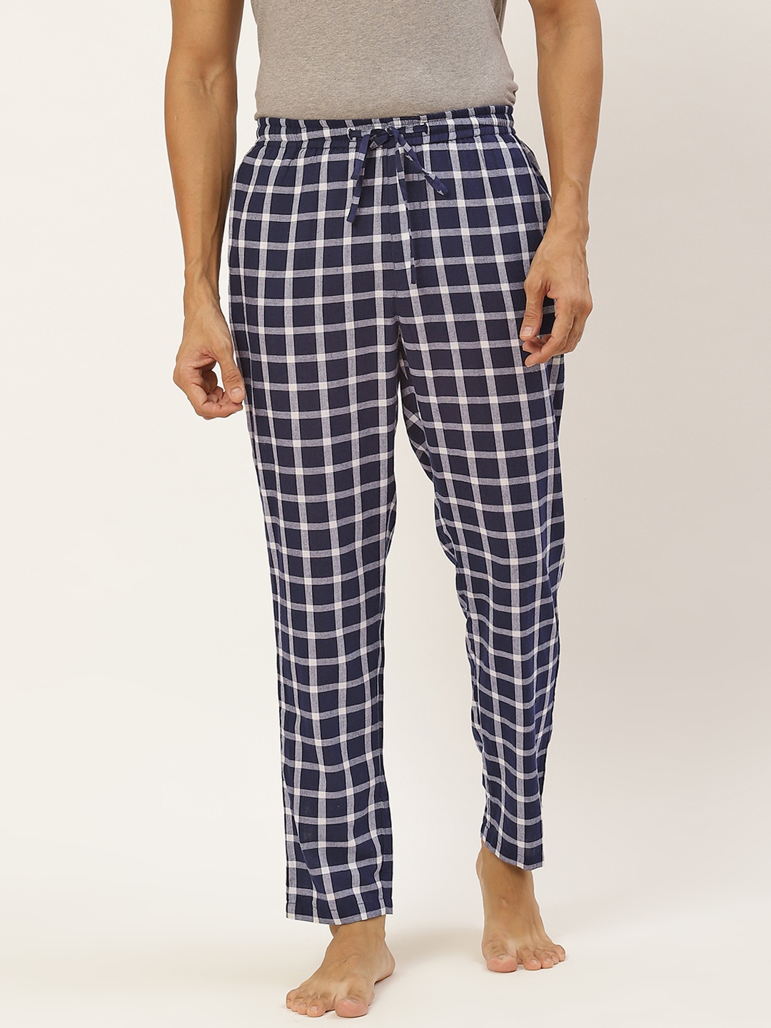 

Not Just Pyjamas Men Blue & White Checked Lounge Pant