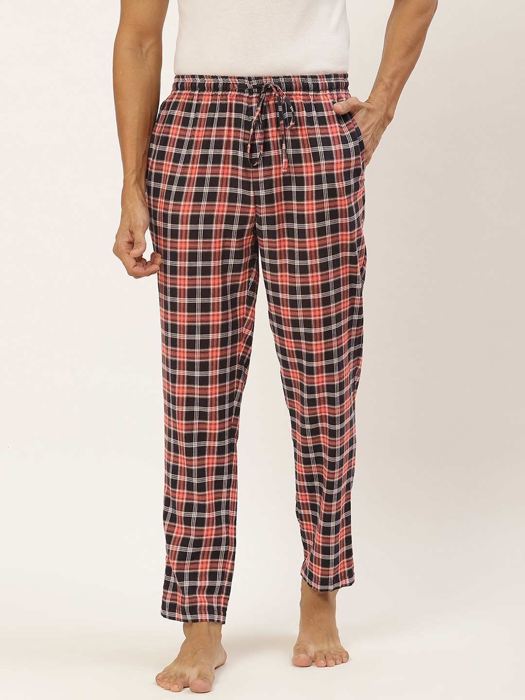 

Not Just Pyjamas Men Red & Navy Blue Checked Lounge Pant