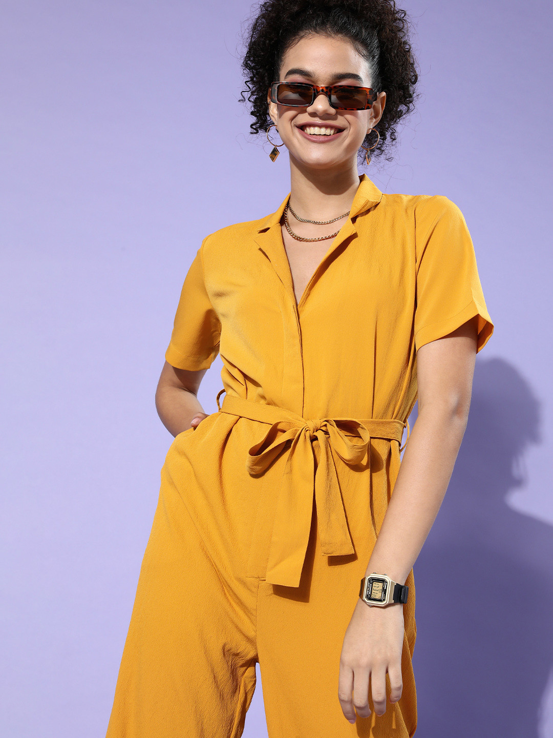 

The Vanca Women Stylish Mustard Solid Boiler Jumpsuit