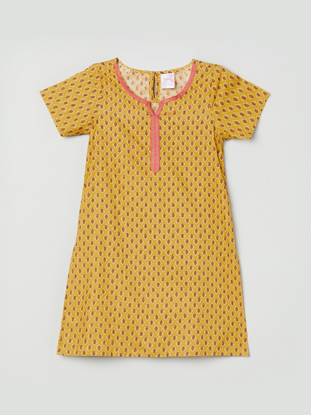 

max Yellow Printed Cotton Longline Top