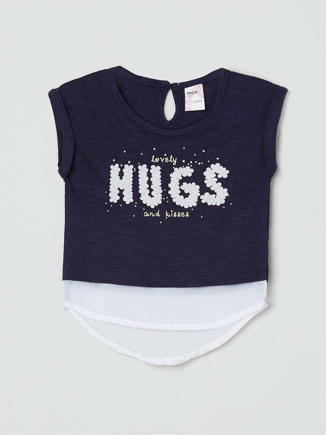 

max Navy Blue & White Printed Regular Top