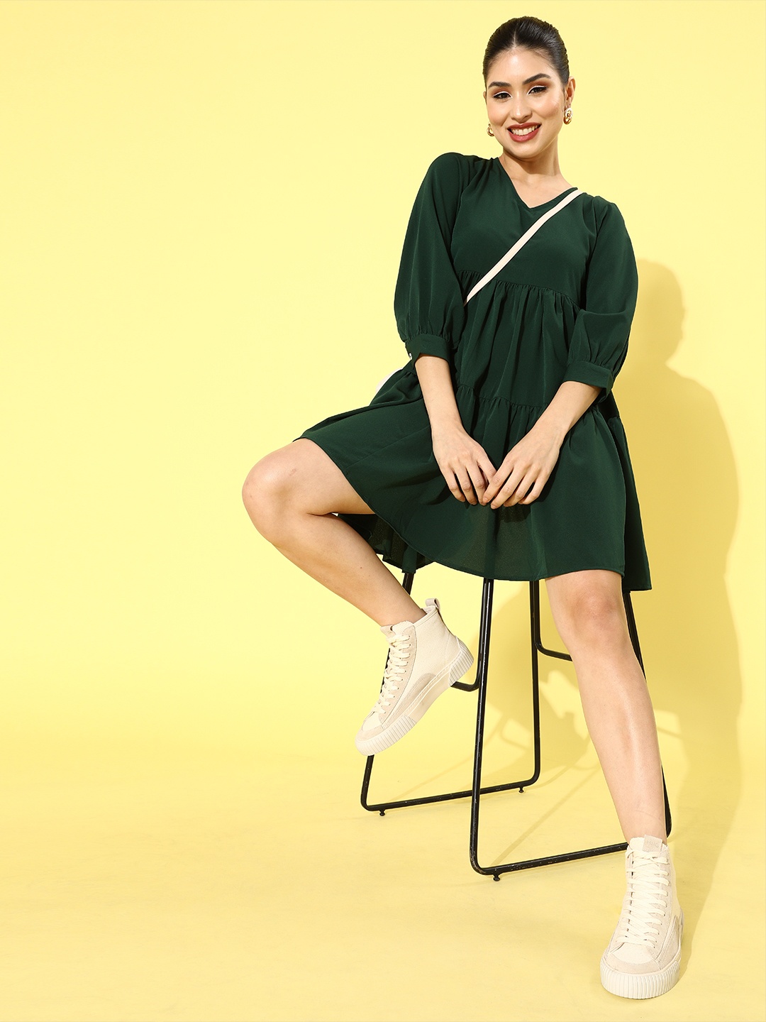 

The Vanca Women Green Solid Tiered Dress